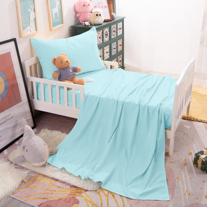 Ensemble de draps pour tout-petits 3 pièces, ensemble de draps pour lit de bébé en microfibre brossée 1800 - NTBAY, Bleu pâle