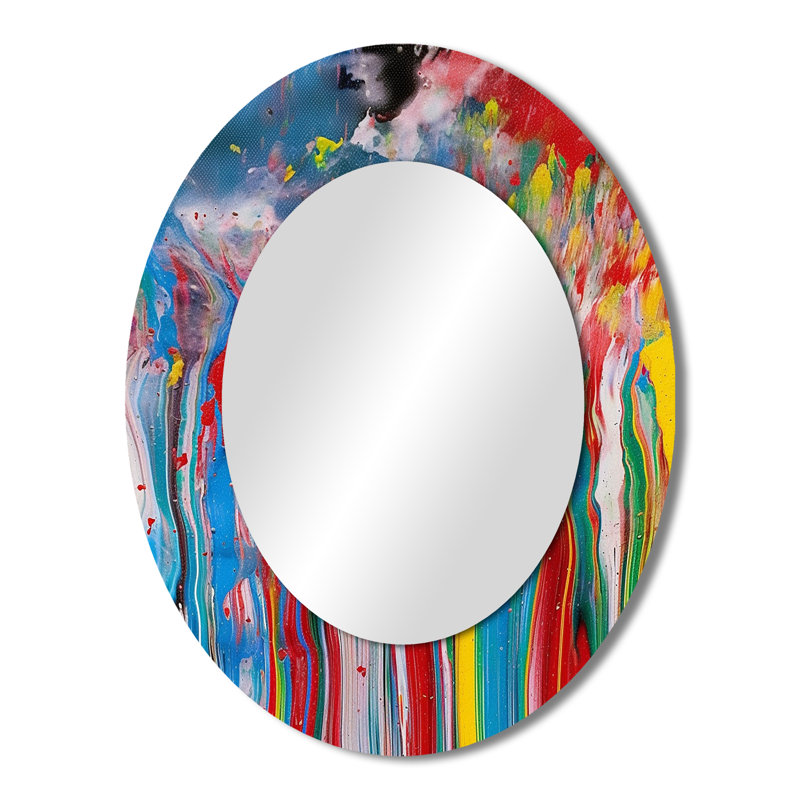 Beautiful Life Summer Joy Abstract Expression - Abstract Oval Decorative Mirror On Metal, 43" x 33"