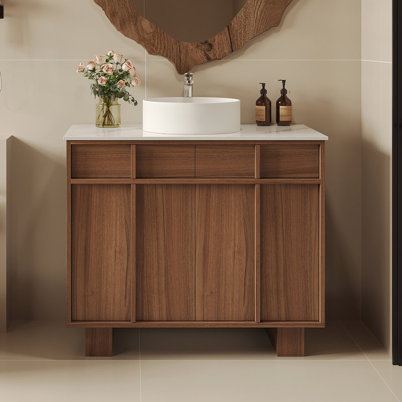 Meuble-lavabo sur pied 36 po x l 19,68 po avec comptoir en pierre frittée, vasque et meuble de rangement, meuble-lavabo en pierre avec lavabo vasque en céramique
