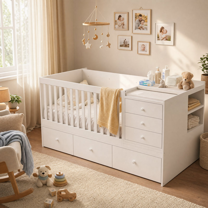 Lit de bébé convertible 2 en 1 et lit de jour avec tiroirs de rangement - Blanc
