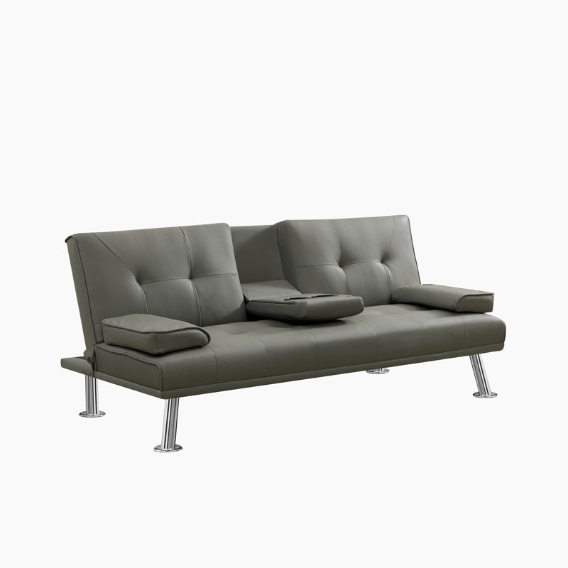 65.75'' Faux Leather Convertible Sofa, Gray Velvet