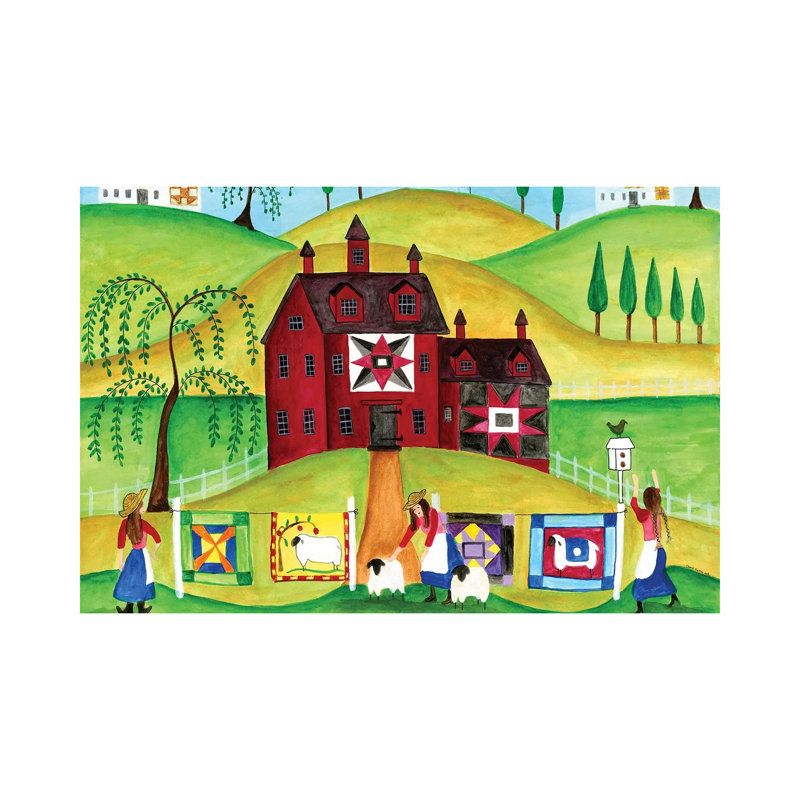 Red Barn Quilt House by Cheryl Bartley - Painting on Canvas, Wrapped Canvas, 66.04cm H x 101.6cm W x 3.81cm D