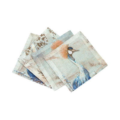 Crested Crane Cotton Sateen Cocktail Napkins