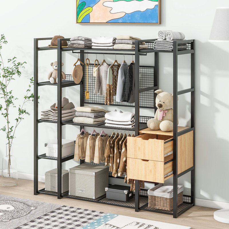 Garde-robe ouverte avec rails suspendus, Noir