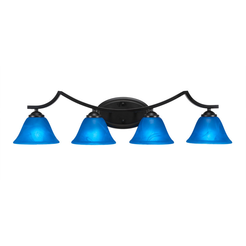 Zilo 4 Light Bath Bar Shown In Graphite Finish With 7" Blue Italian Glass, Matte Black