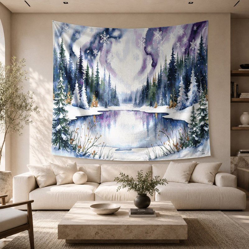 Tapisserie murale de Noël aquarelle de Noël, 68 po x 80 po