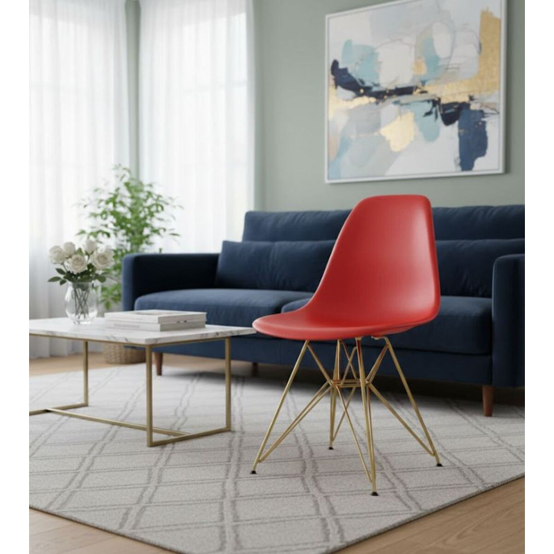 Chaise Krishauna Leffie avec pieds dorés, Rouge