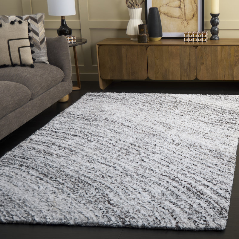 Kries Shag 102 Handwoven Polyester/Micro Polyester Abstract Indoor Use Only Rug in Ivory/Gray, Rectangle 5' x 8'
