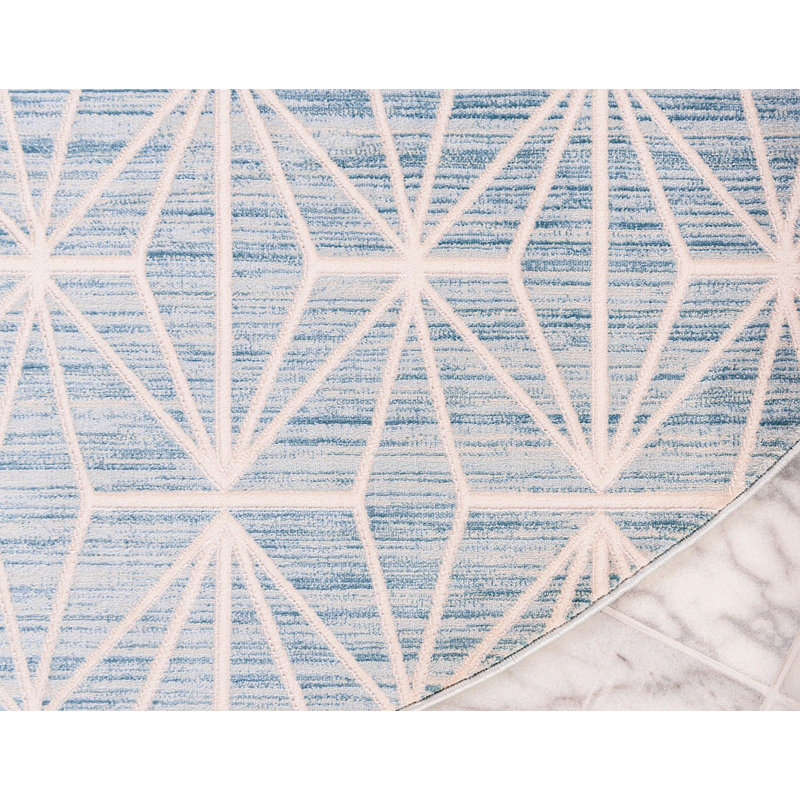 Tapis géométrique bleu / ivoire Heights, Rond 8 pi