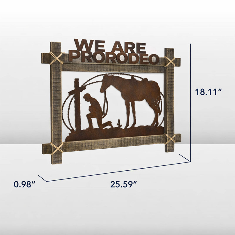 Art mural américain en métal et bois ProRodeo Cowboy - décor occidental rustique