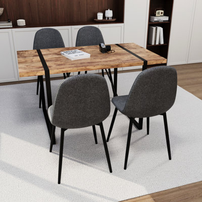 4 tables de salle à manger avec table, chaises en suède, pieds en métal noir mat, table élégante de 55 po et 4 bases rectangulaires modernes, transformez votre espace
