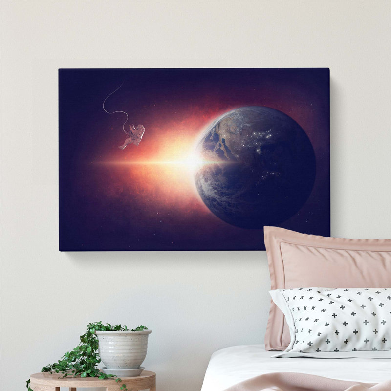 Astronaut & Planet Earth - Wrapped Canvas Print, 35cm H x 50cm W x 3cm D