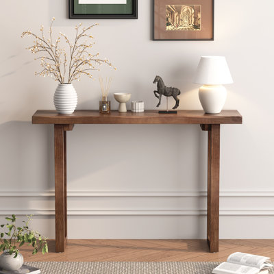 Solid Wood Console Table - 47.2 Inch Narrow Entryway Table, Walnut