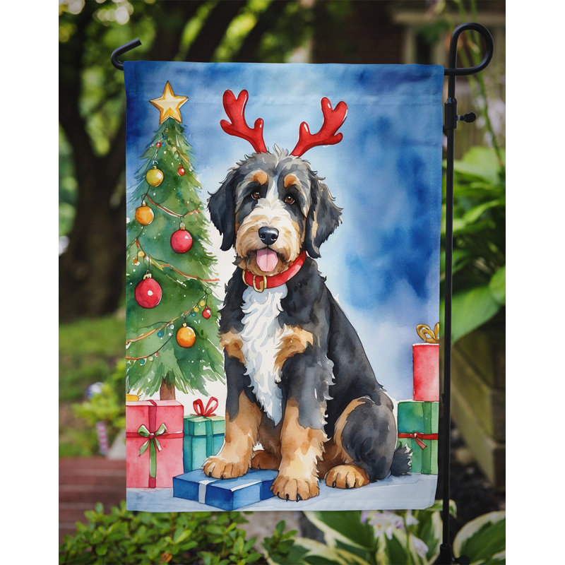 Drapeau de Noël renne de jardin, Bernedoodle