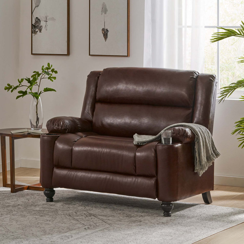Fauteuil inclinable manuel en similicuir de 50 pouces de large pour le salon et la chambre à coucher, Noyer (PU)