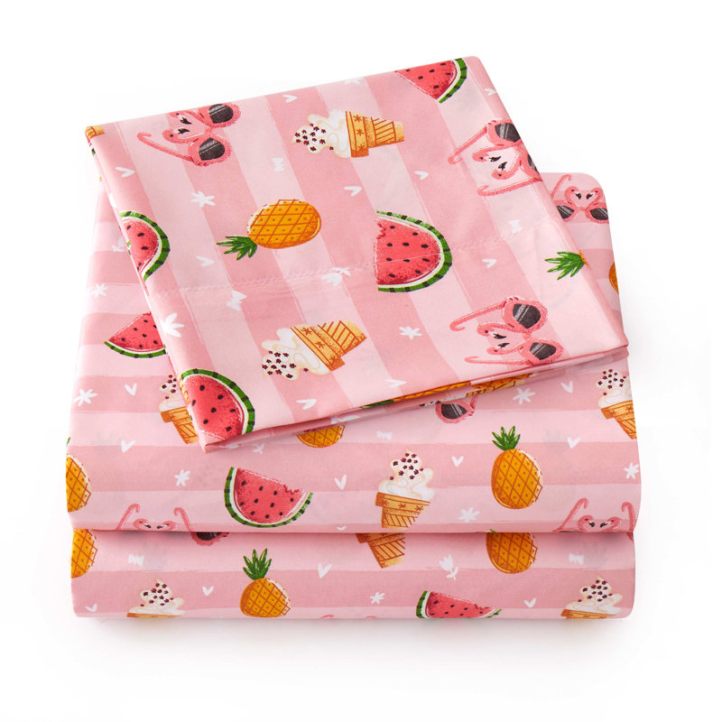 Sweet Summer Fun Pink Microfiber Twin XL Kids' Sheet Set