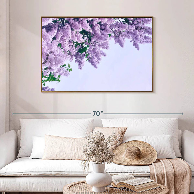 Délicats lilas mauves, 46 po x 31 po, Cadre flottant doré