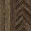 Armoire d'appoint autoportante à 4 tablettes au fini chêne rustique, carré bronze industriel, deux portes à chevrons pour le rangement des espaces repas en chêne, finition à profondeur visuelle