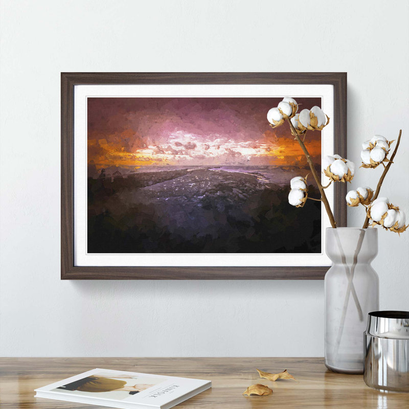 Filey Brigg in North Yorkshire - Picture Frame Graphic Art Print, 40cm H x 60cm W x 2cm D, Walnut
