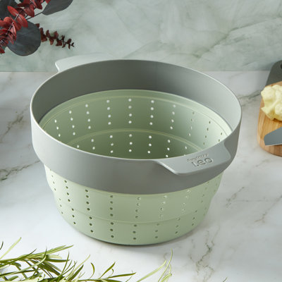 BergHOFF Balance Nonstick Silicone Collapsible Steamer Basket & Strainer 10", Recycled Material, Sage