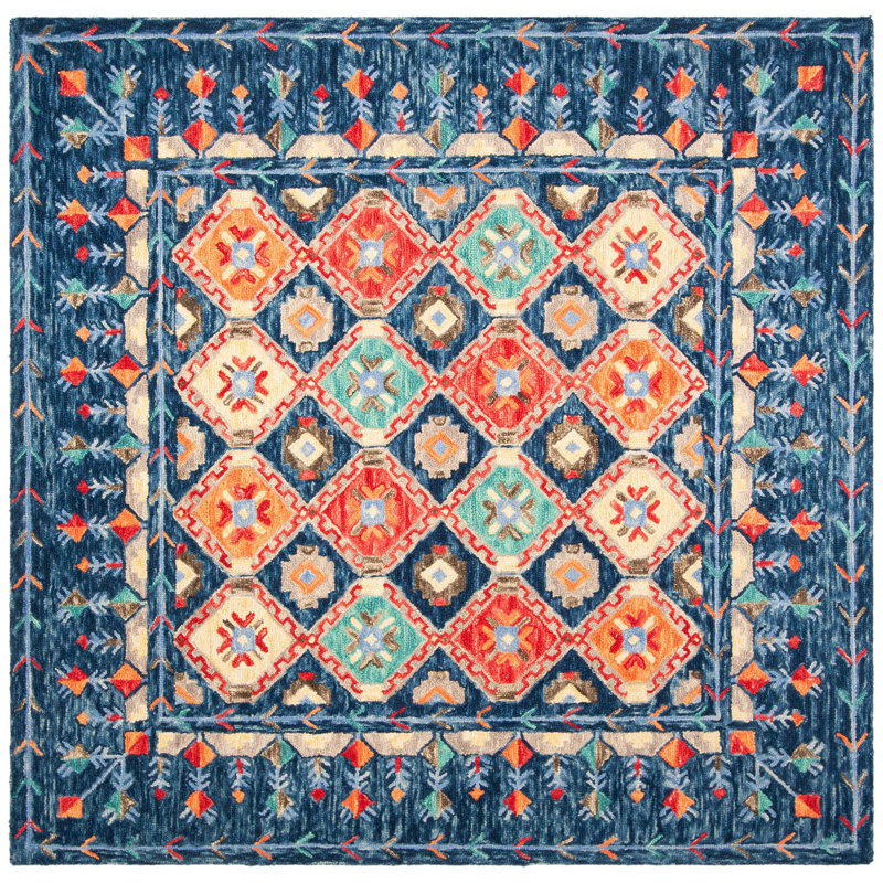 Tapis oriental en laine touffeté à la main Vahakn, Carré 7 pi