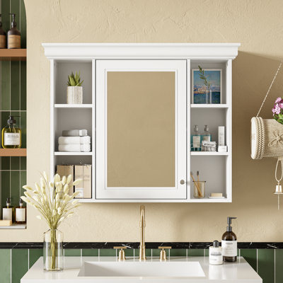 Armoire à pharmacie murale avec porte miroir et 6 tablettes ouvertes Zarek 35 po x 28 po