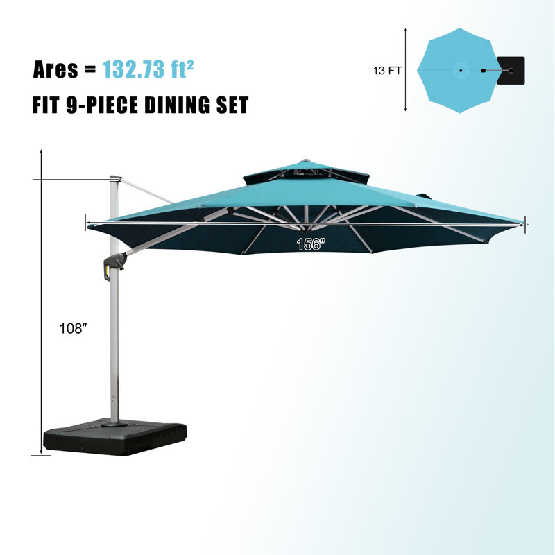 396cm Cantilever Parasol, Turquoise Blue