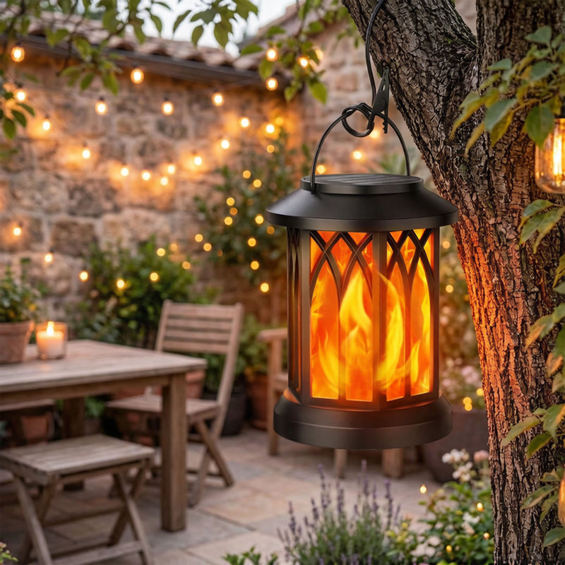 Paquet de 4 lanternes solaires à flamme scintillante, lumières extérieures suspendues imperméables pour jardin de patio