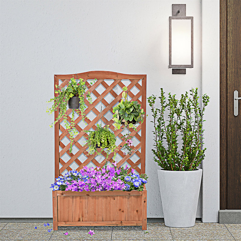 Boîte à fleurs surélevée en bois avec jardin