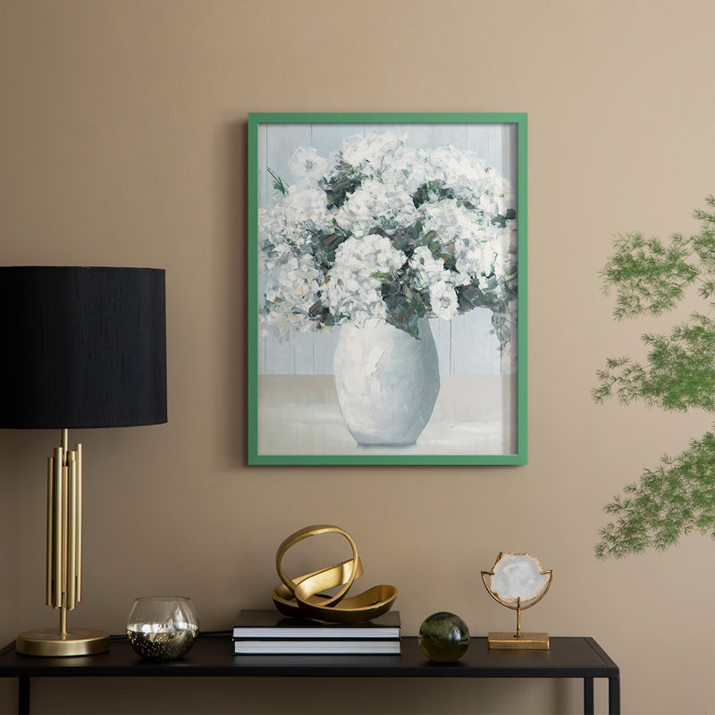 «Beach House Hydrangeas», reproduction encadrée - bois massif, Vert, H 11 po x l 9 po