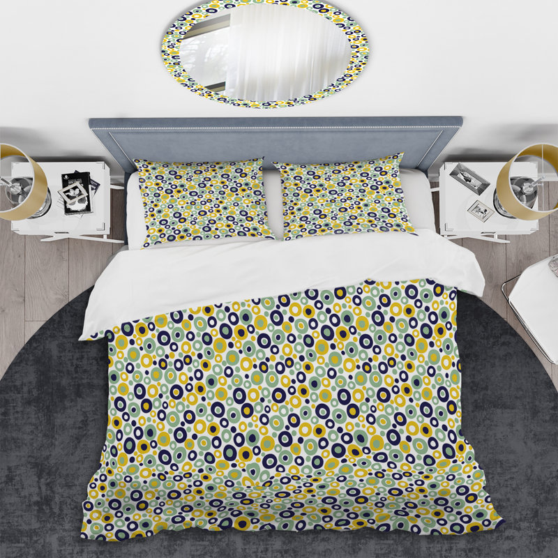 Ensemble de housse de couette en microfibre bleu / jaune 3 pièces, Housse de couette simple + 1 taie décorative stan