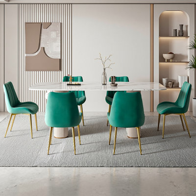 Ensemble de 2 chaises de salle à manger en velours, chaises de cuisine en seau rembourrées modernes avec pieds en métal, 2 chaises d'appoint Mid-Century pour salle à manger, cuisine, salon, meuble-lavabo et chambre à coucher