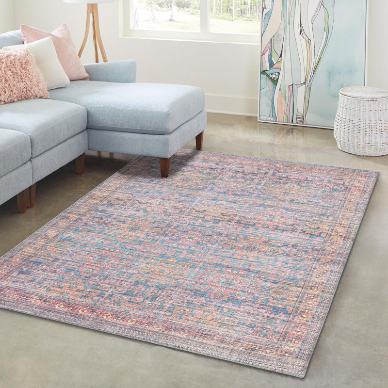 Tapis bleu tissé à la machine Hadsell, Rectangle 2 pi x 3 pi