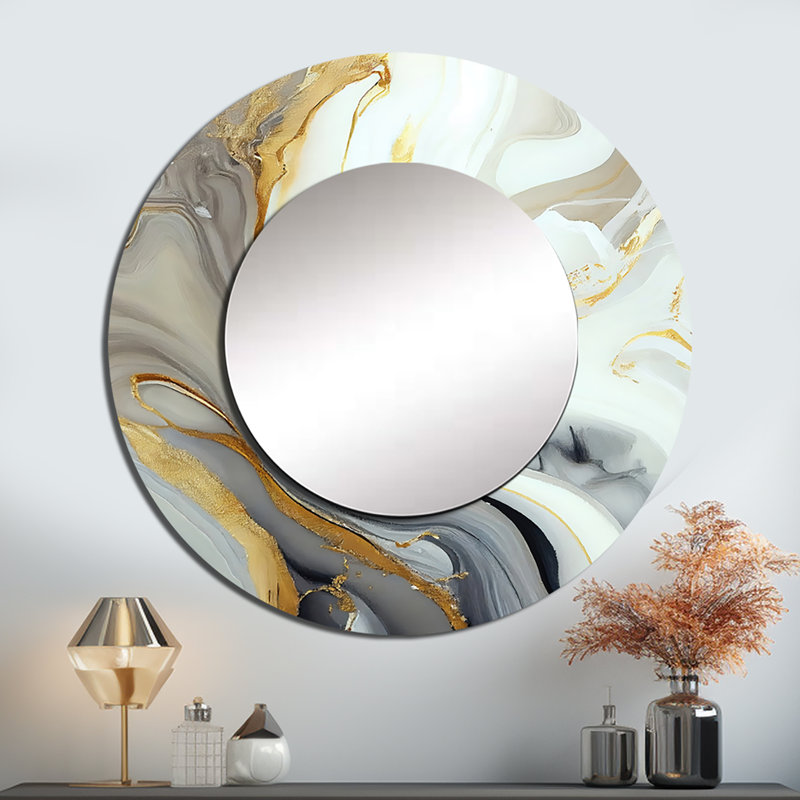 White And Gold Marble Abstract III - Modern Round Mirror Wall Decor_MTMIR56263, 23" x 23"