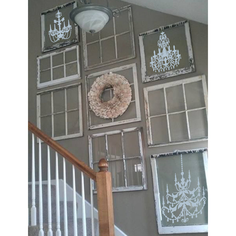 Décalcomanie murale lustre ornée, H 24 po x l 16 po x P 0,01 po, Blanc