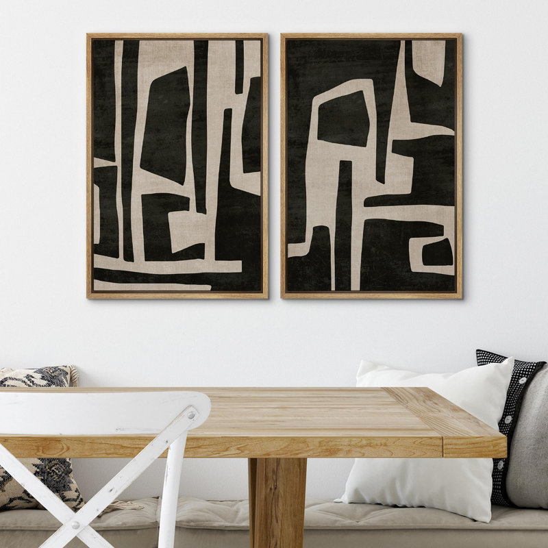 Abstrait noir et beige, silhouette contemporaine, illustrations, art moderne, boho minimaliste, H 36 po x l 24 po