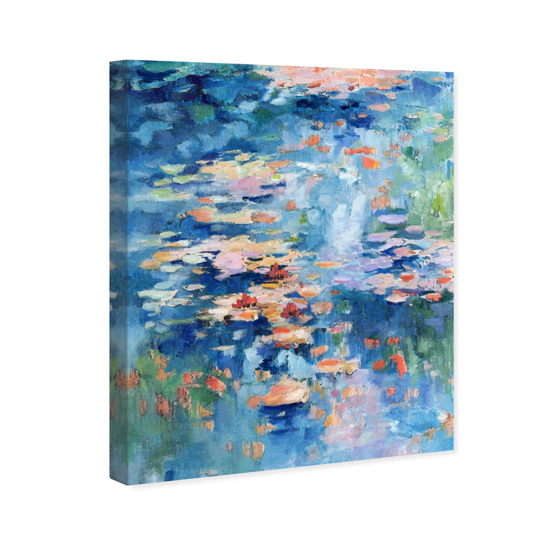 «Inspired by Monet Impressionist Waterlillies Modern Blue», impression encadrée, Toile tendue, H 20 po x l 16 po x P 1,5 po