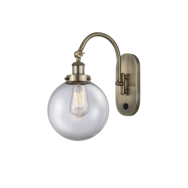 Shauna Swing Arm Sconce, Antique Brass, Incandescent, Clear