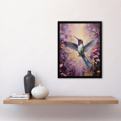 Hummingbird In An Abstract Lavender Flower Field Bright - Single Picture Frame Print