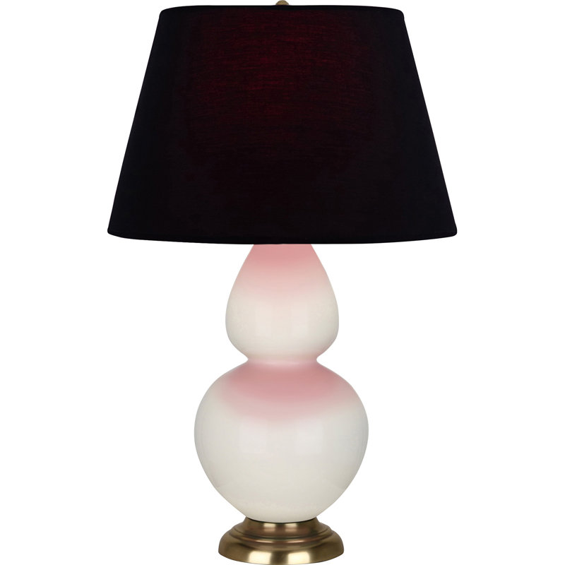 Lampe de table double gourde en céramique, Noir / Rouge, Os verni / laiton, Laiton