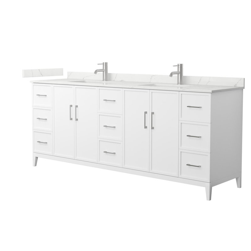 Elan 84'' Double Bathroom Vanity with Quartz Top, Single, White, Brushed Nickel