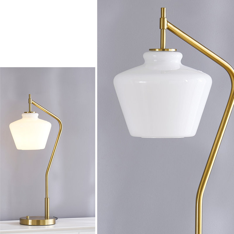 Lampe de table 26,5 "Cafe, Laiton brossé, Blanc