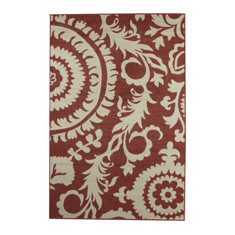 Tapis intérieur/extérieur brique floral Amato, Rectangle 3 pi 6 po x 5 pi 6 po