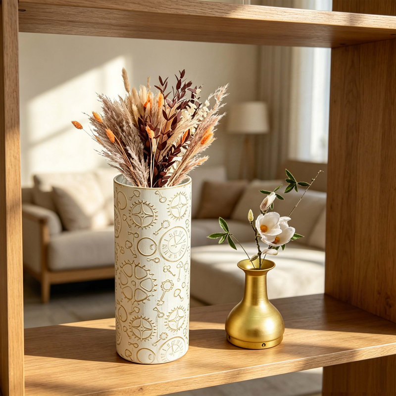 Ensemble de 3 vases décoratifs, vases de sol en métal à motif de feuilles, grands vases pour la décoration intérieure, salon