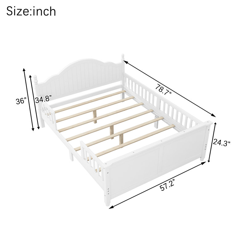 Lit double bas en bois blanc avec barres de protection et style esthétique.