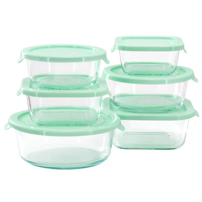 Ensemble de 12 contenants de rangement en verre avec couvercle en plastique menthe Martha Stewart