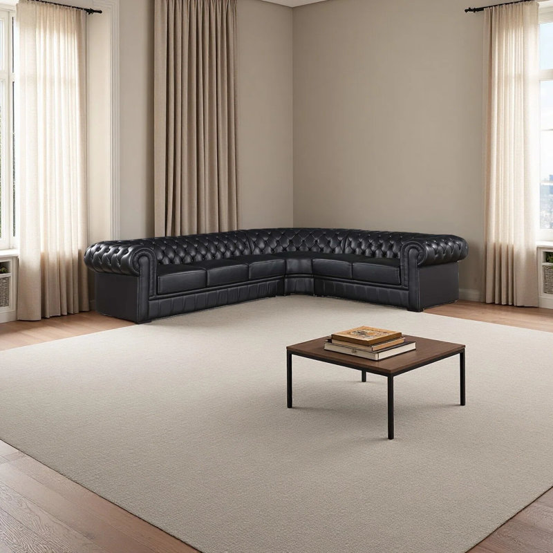 3-Piece Cow Top Leather Sectional Sofa, Right Hand Facing, Black Genuine Leather