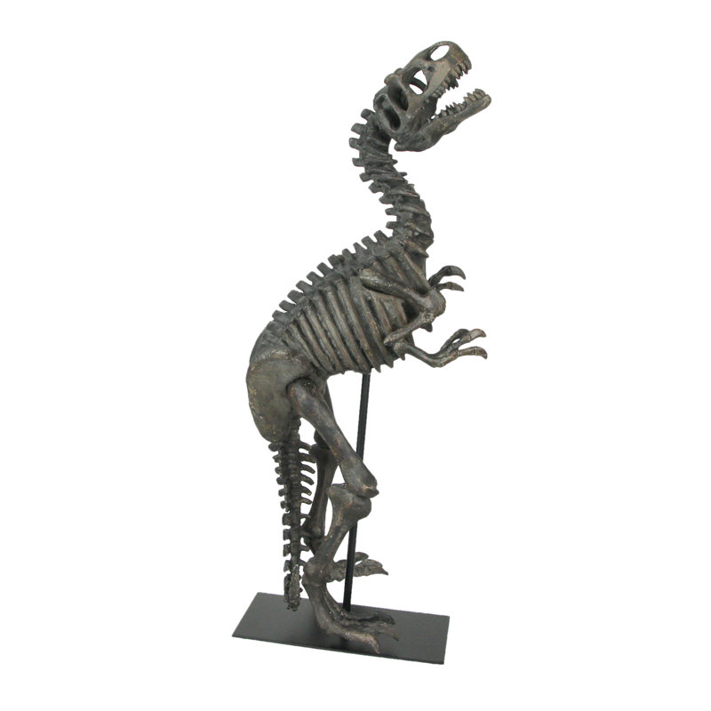 Sculpture en os de fossile de Tyrannosaurus Rex en polyrésine brun vieilli Diyaa avec tiges de métal sur la base - hauteur de 21,75 pouces
