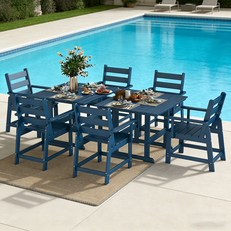 Table de salle à manger d'extérieur HDPE, Bleu