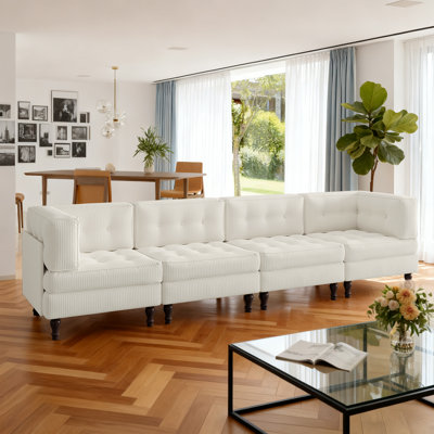 Upholstered Tufted Corduroy Modular Sectional with Pillow Back